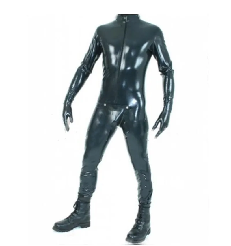 

Latex Catsuit Black front zipper latex body suit with codpiece overall Latex Catsuit feet gloves&socks rubber catsuit