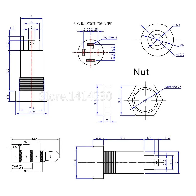 10PCS 3.5mm Audio Socket 4 Pole Black Panel Mount Gold Plated With Nuts Headphone Socket