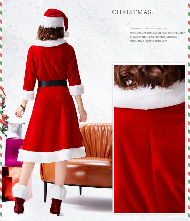 Deluxe Frauen Rot Samt Weihnachten Kostüm Fräulein Santa Claus Kleid Xmas Party Cosplay Kostüm Outfit