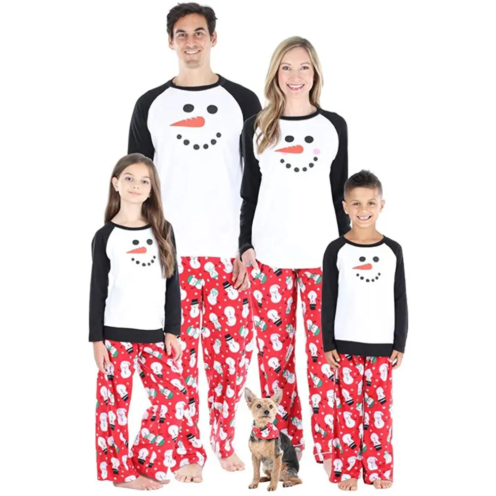 

Pajamas Snowman Print Parent-child Long-sleeved Warm Home Service Suit