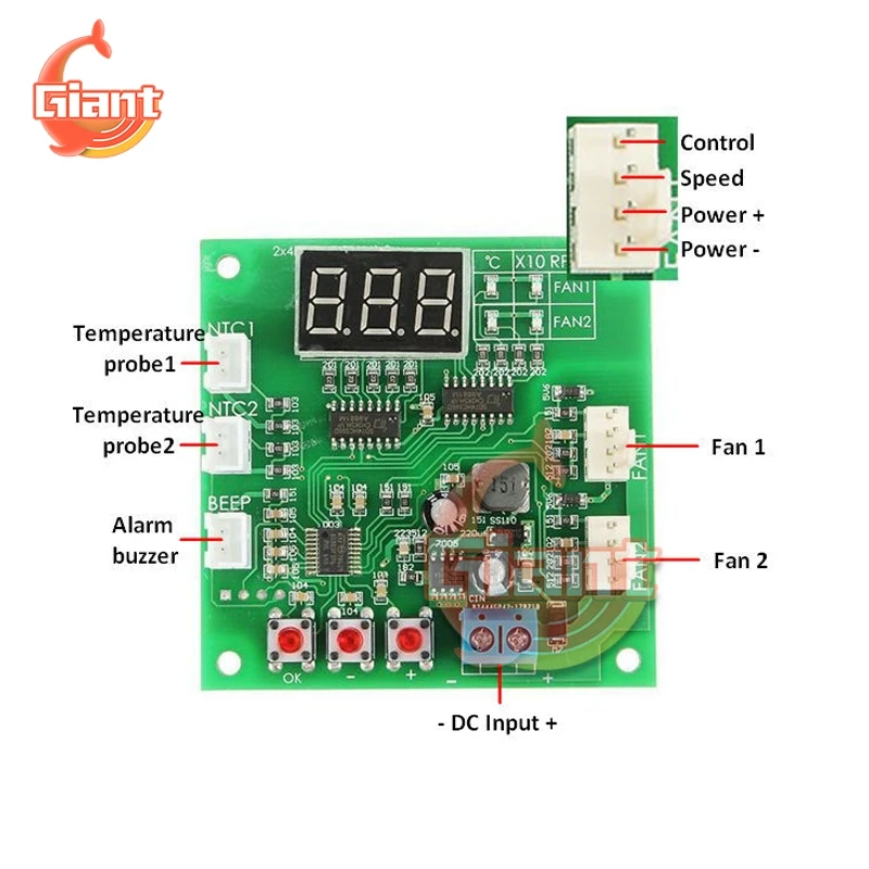 DC8-60V 2 Way 4 Wire PWM Temperature Controller PC Fan Motor Speed Controller LED Digital Thermostat With NTC 10K Probe 12V 24V