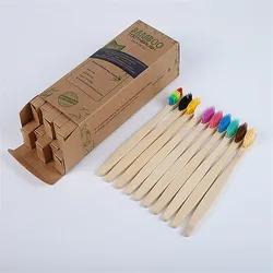 10pcs/pack Toothbrush Eco Friendly Bamboo Handle Soft bristles biodegradable Environmentally Portable Travel Tooth Brush Set