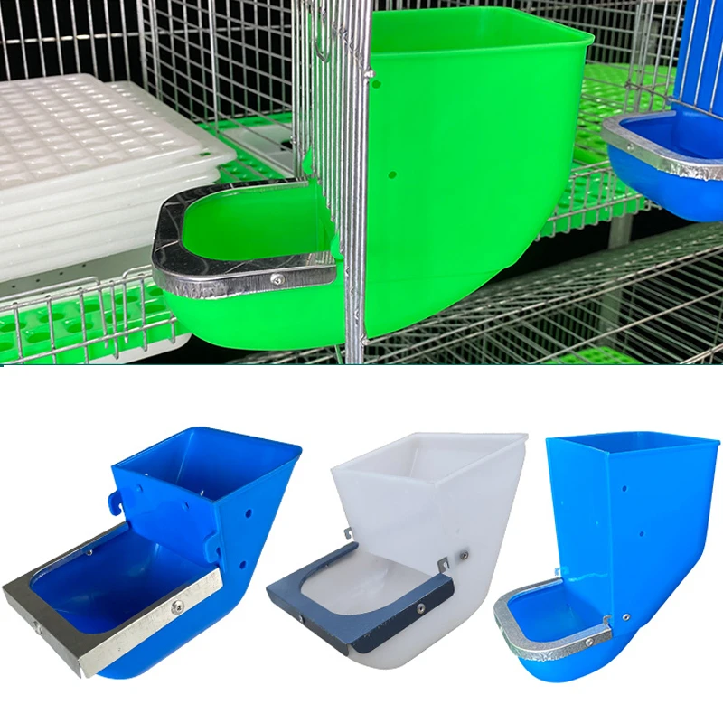 Plastic Small Animal Feeder With Sifter Bottom Anti-Scratch Metal Edge Feed Box For Rabbits Ferrets Wire Cage Feeding Food Tool