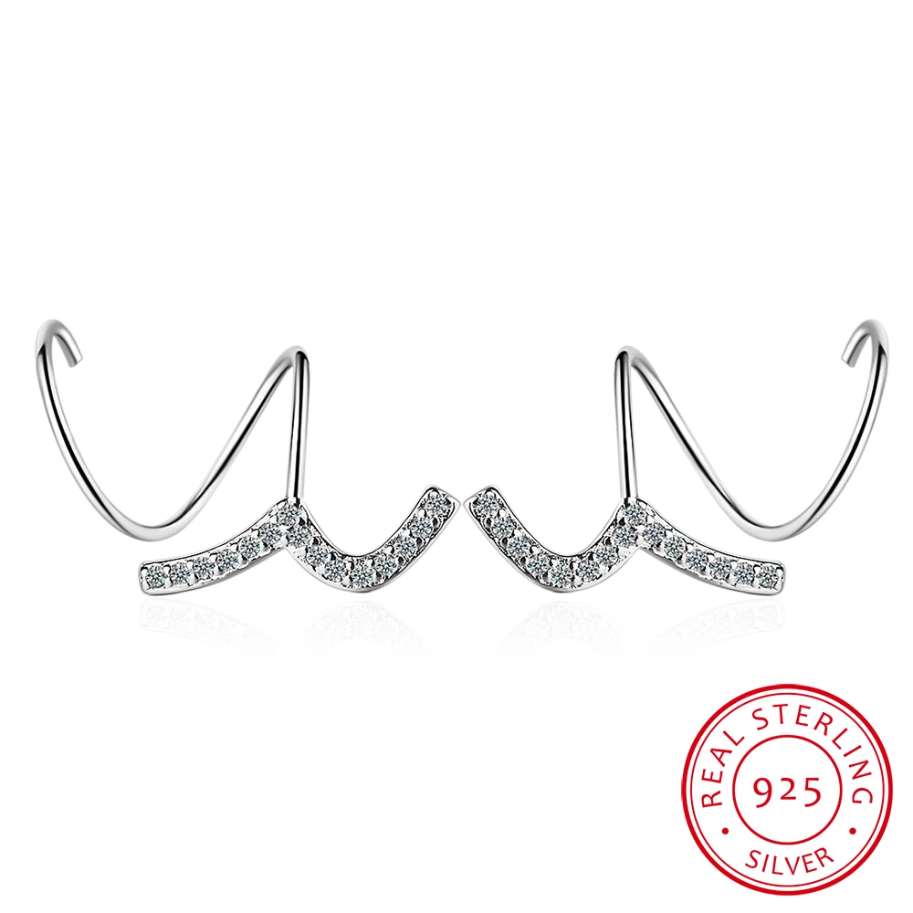 100% 925 Sterling Silver Women's Jewelry CZ stones Ear Bones Ear Buckle Curve Earrings 925 Silver Wholesale DS1423