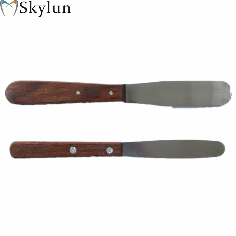 2PCS Dental spatula Gypsum tone wooden handle knife metal spatula plaster mixing knife dental impression materials SL507