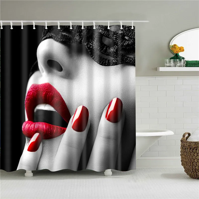 Sexy Woman Printed Shower Curtains Bathroom Curtain Fabric Funny Waterproof Macrame Screen Home  Decor with Hanging Ring