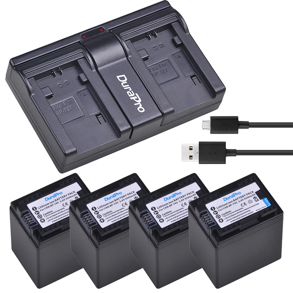 

DuraPro 4pcs BP-745 BP 745 BP745 Battery +USB Charger for Canon BP-709,BP-718,BP-727,VIXIA HF M50,M51,M52,M560,R30,R32,R36