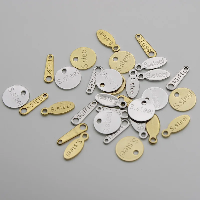 50pcs/lot Stainless Steel Charms Pendant Oval Round Extend Chain Tag Charms Connectors For Necklace Bracelet DIY Jewelry Making