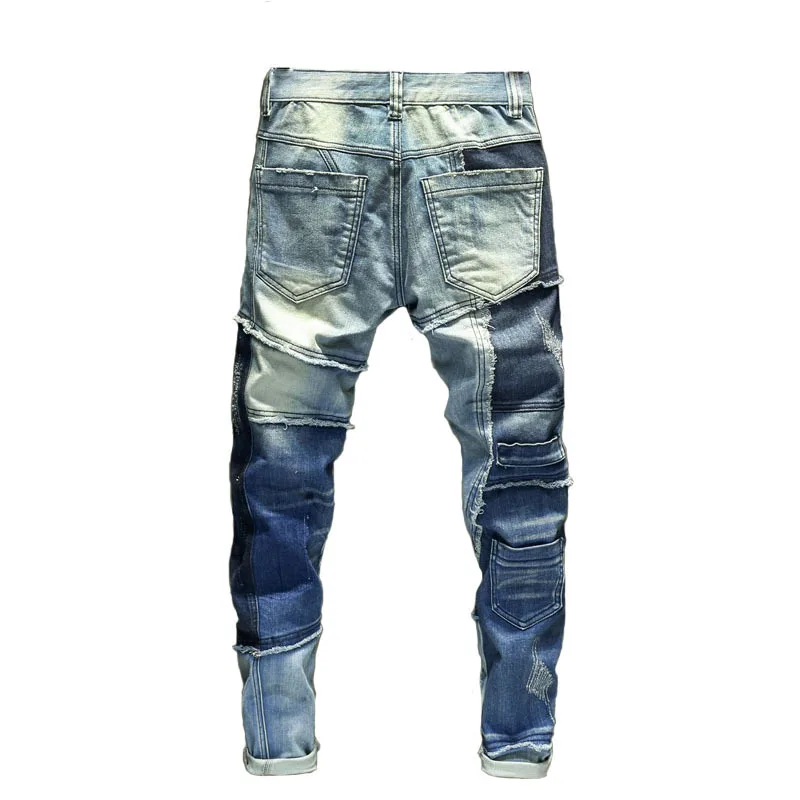 

New Men's male retro stitching motorcycle jeans 2020 slim cat claw feet personality trendy youth long pants trousers