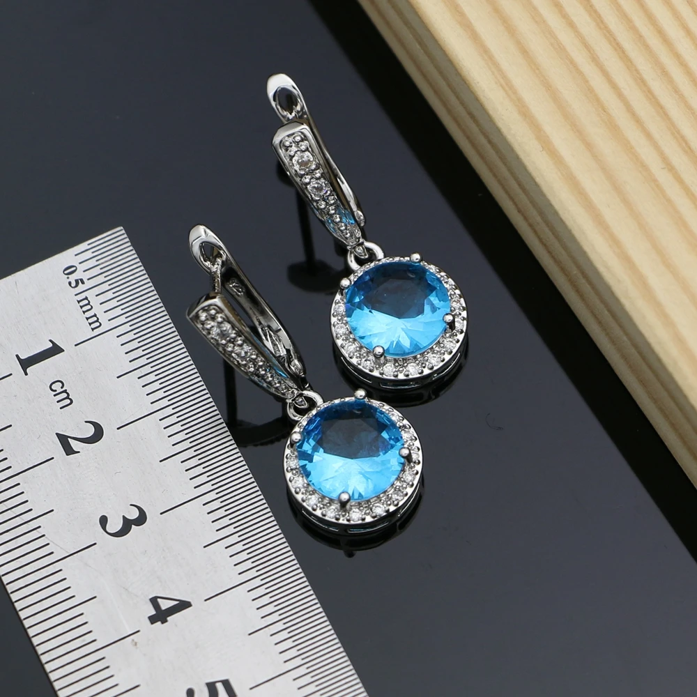 Sky Blue Crystal 925 Sterling Silver Jewelry Sets Decorations For Women Earrings Kits Party Gift For Her Dropshipping