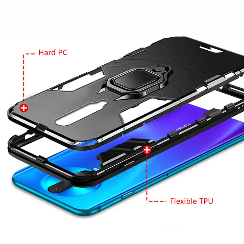 Metal Ring Case For Xiaomi Redmi K30 K 30 Case Cover 4 in 1 Hard Bumper Magnetic Phone Case on For RedmiK30 K 30 Pro 5G Global