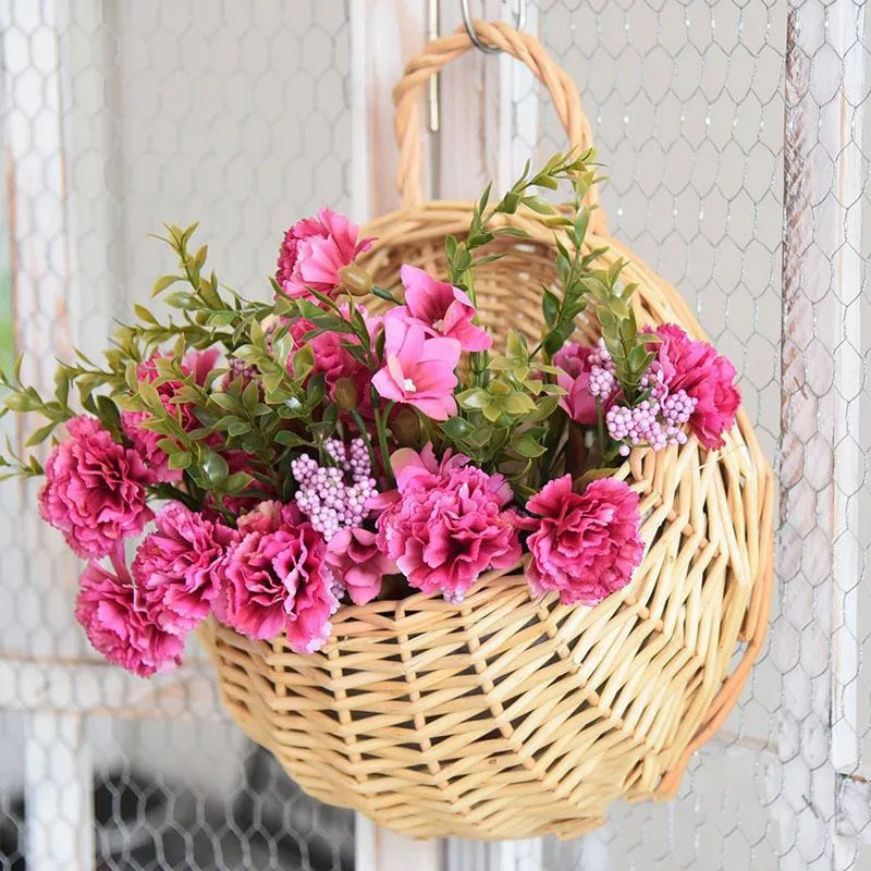 Hand Made Rattan  Eco-Friendly Wall Hanging Vase Container Storage Basket Basket  Wicker Nest Flower Pot  Home Decoration