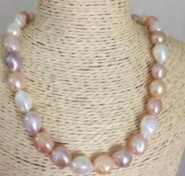 

elegant 11-12mm south sea baroque multicolor pearl necklace 14k