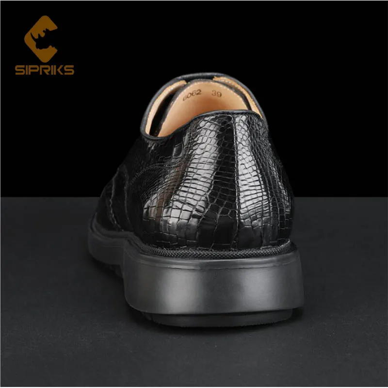 Sipriks Sepatu Kulit Kasual Pria Sepatu Derby Kulit Buaya Asli Sepatu Santai Bisnis Bos Hitam Elegan Pesta Pernikahan Karet