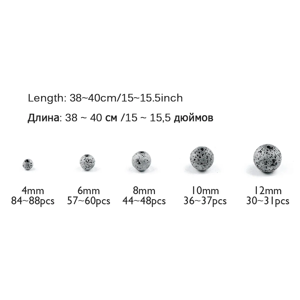 WLYeeS Silver Plated Volcanic Lava Loose Beads Round 4 6 8 10 12mm Natural Stone For Jewelry Making DIY Bracelet Necklace 15\'\'