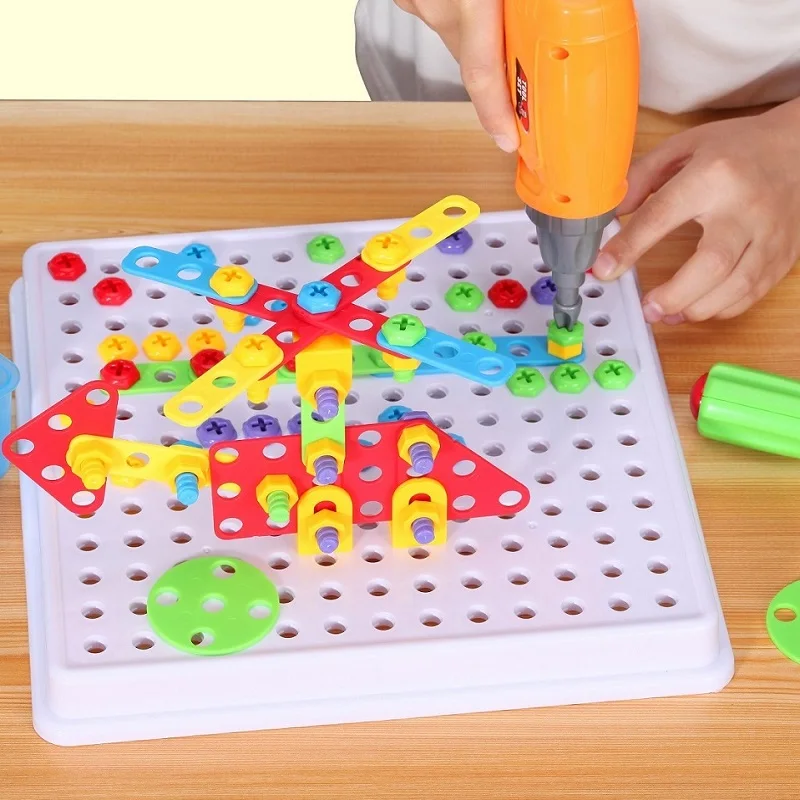 DIY Creative Puzzle Toys For Children Boys Drill Screw Disassembly Accessories Game Toy Kids Mosaic Puzzle Toys Educational Toys