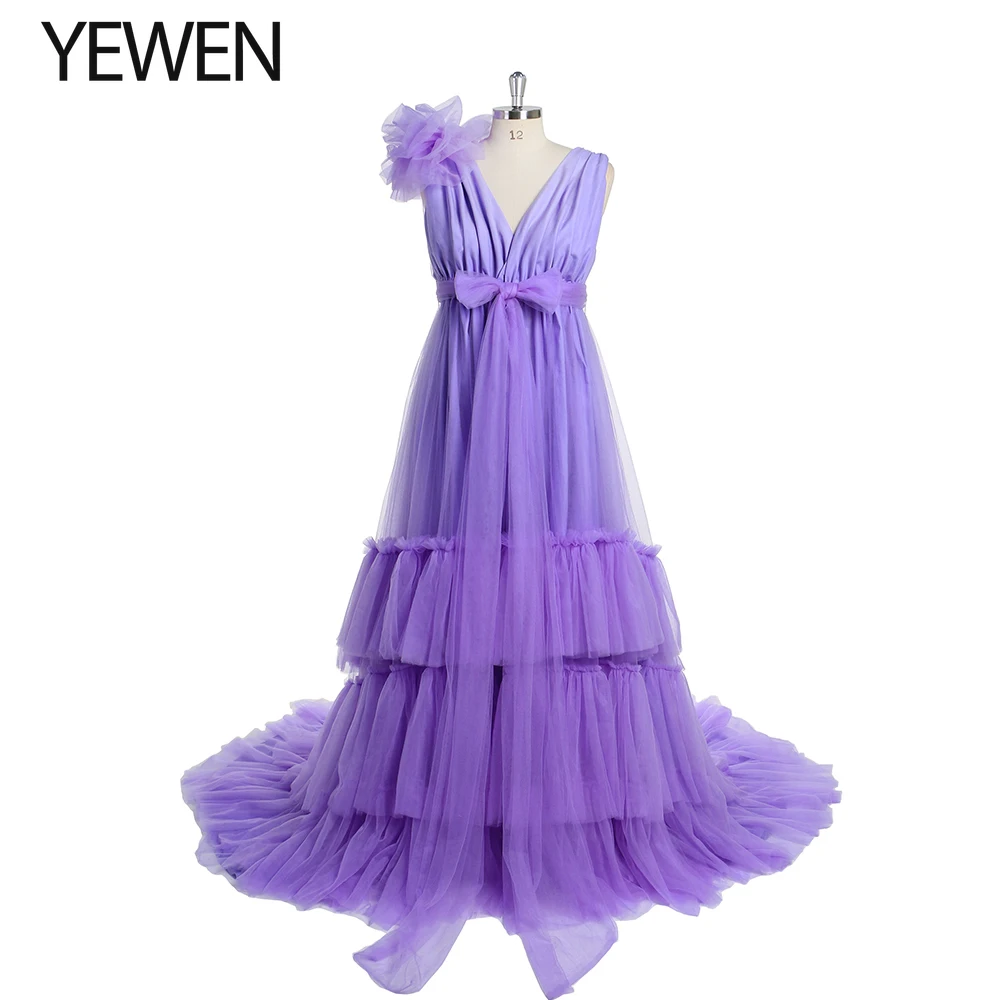 

V Neck Tulle Maternity Dresses for Photo Shoot Photography Props Long Dresses for Pregnant Women Pregnancy Shooting Dress YEWEN