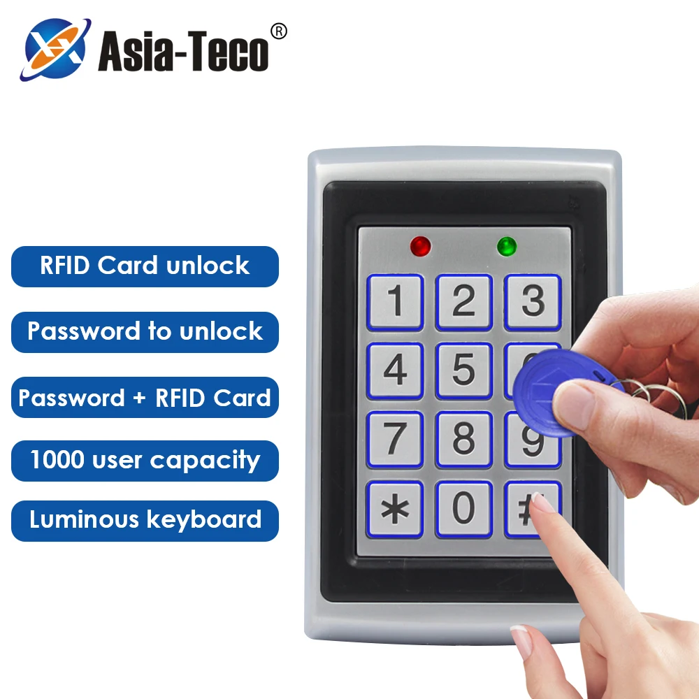 

RFID Metal Access Control EM Card Reader Keypad W/ 1000 Users 125KHz Card Reader Keypad Key Fobs Door Access Control System