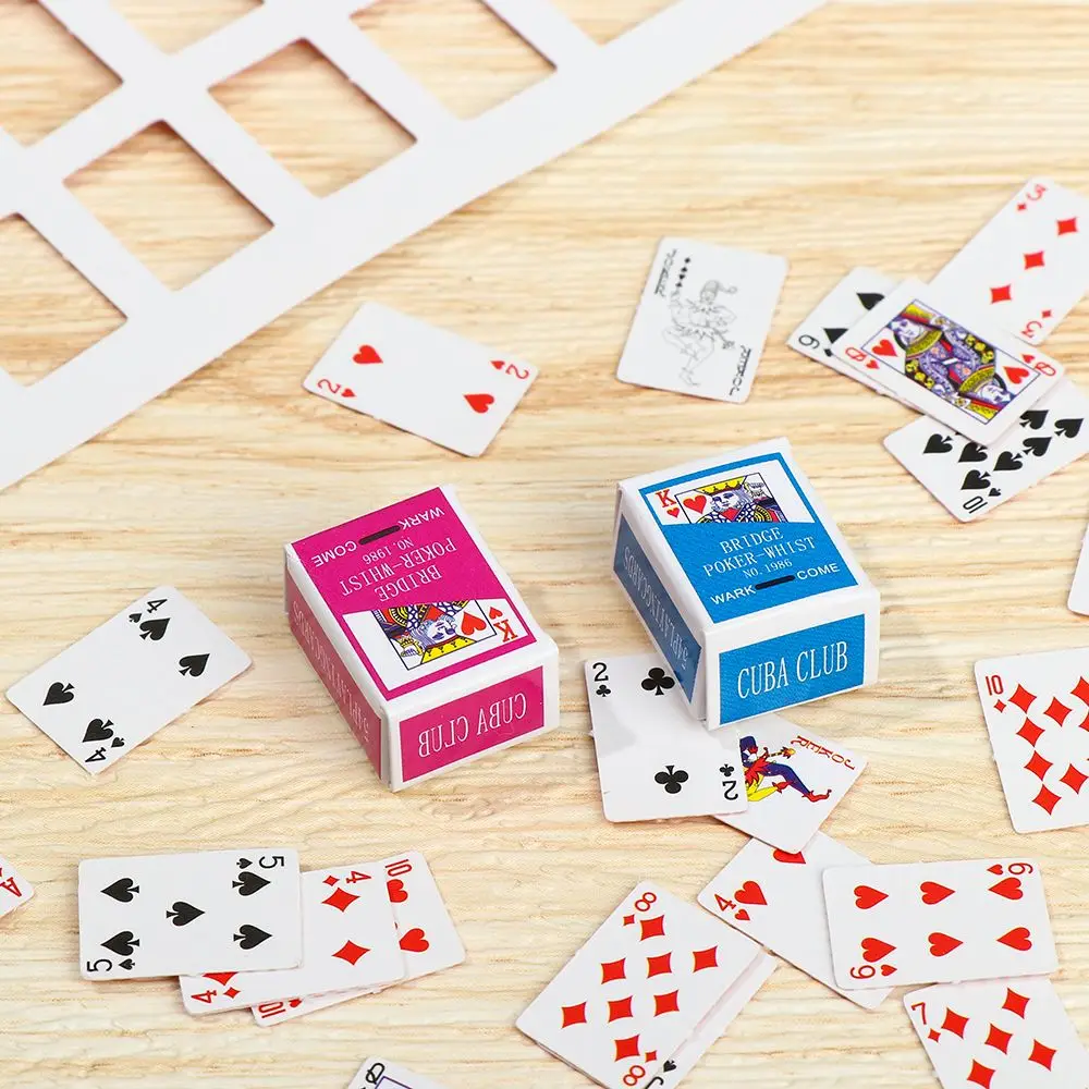 1 Set 1:12 Scale Miniature Games Poker Mini Playing Cards Dollhouse Supplies Funny Models Toy Creative Gift Doll Accessories