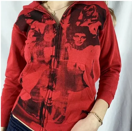 Sweatshirt Women Gothic Harajuku Long Sleeve Zipper Hoodies Female Spring Autumn Y2K Aesthetic Hip Hop Streetwear men green new