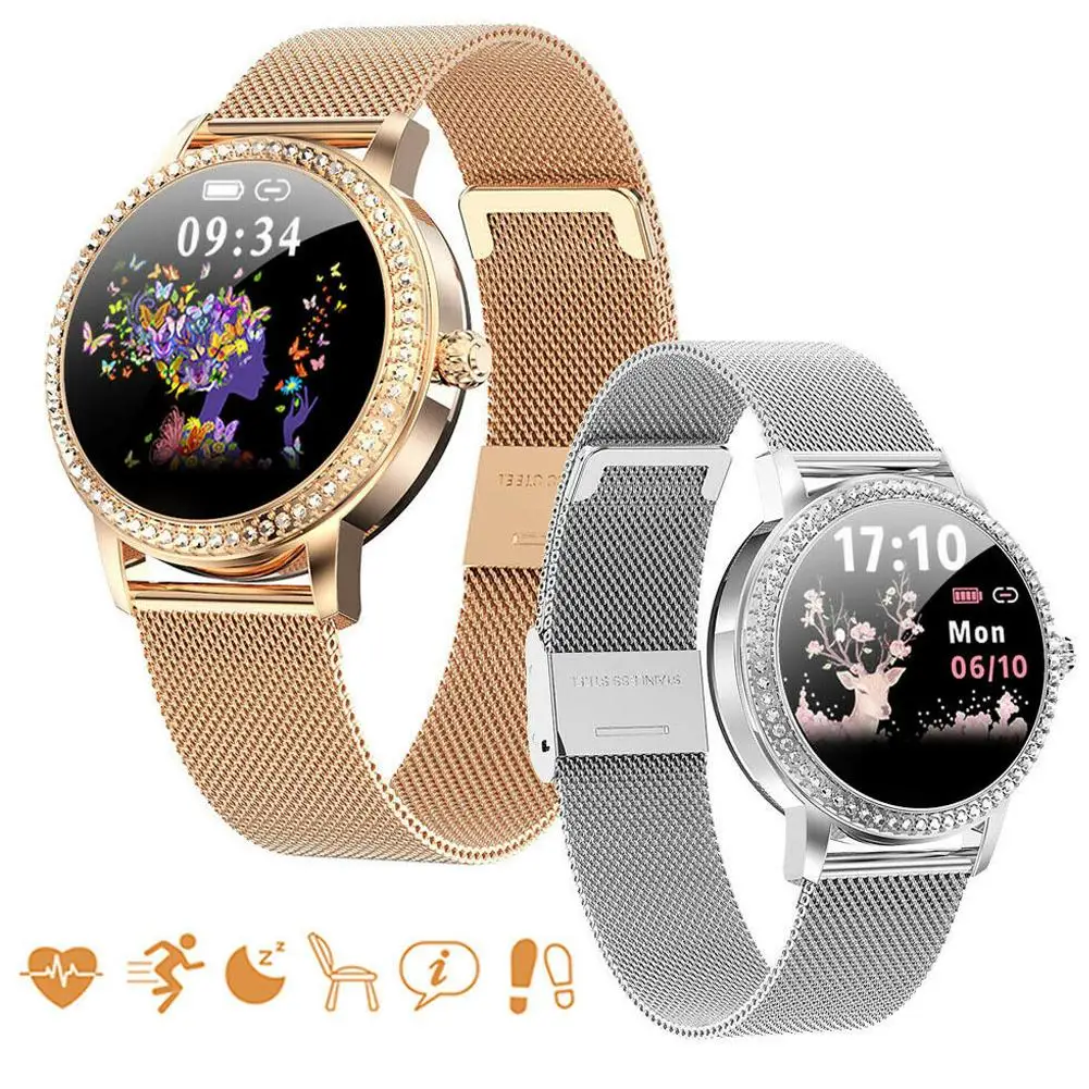 

Stainless Steel Smart Watch Female Women Girls Wristwatch Sports Activity Tracker Heart Rate Monitor Messages Call Reminder