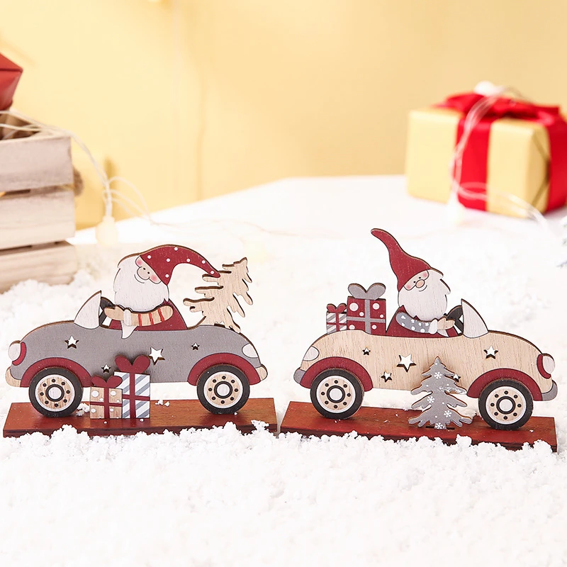 Natural Wood DIY Christmas Decoration Santa Claus Car Table Craft Ornament Xmas New Year Party Wedding Home Decor Supplies 63028