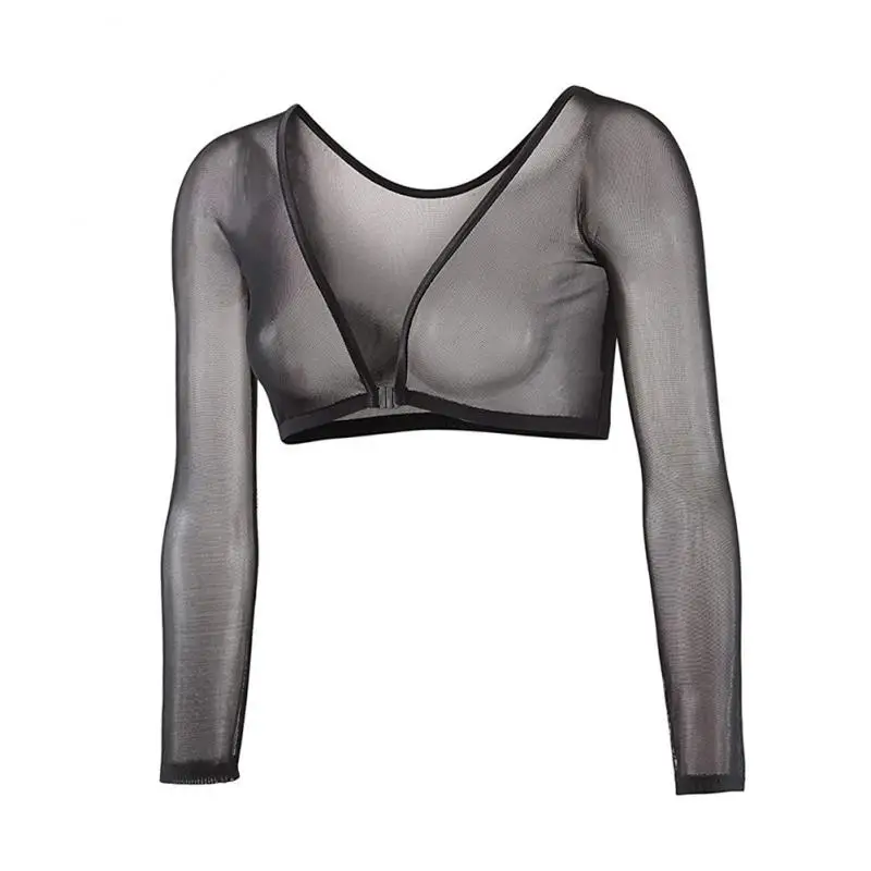 Maternity Net Yarn Bottoming Shirt Slimming Upper Arms Shapers Women Navel Sheer Mesh Sleeves Compression Shirt Chiffon