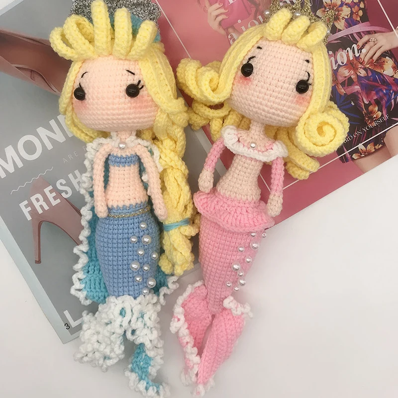 Knitting Dolls Hand woven Mermaid Princess Dolls Crochet Yarn Soft Cotton Toys  Handmade Knitted Toy finished Knit Fabric Toy