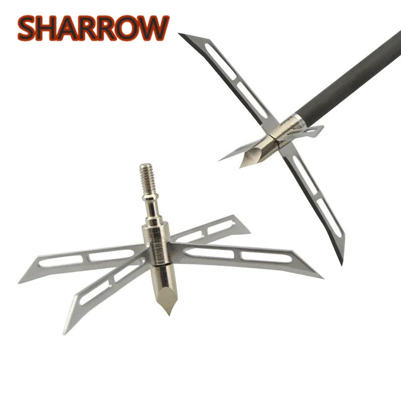 6/12Pcs 186Grain Hunting Tips Arrowheads 4 Blade Broadheads Arrow Points Large Cut For Bow Training Shooting Archery Accessories