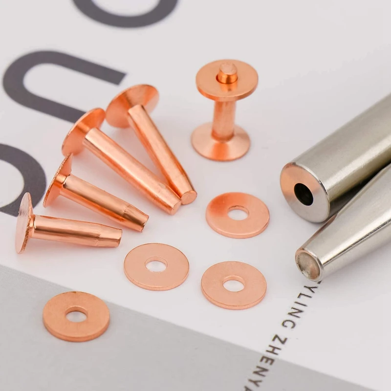 20Pack Copper Rivets and Burrs (14mm and 19mm) with 2Pcs Punch Rivet Tool for Belts, Bags, Collars, Leather-Crafting