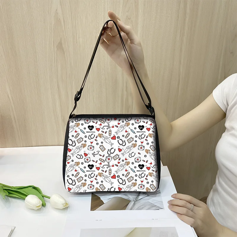 Cartoon Nurse Print Women Casual Work Handbags Large Capacity Tote Hospital Paramedical Fashion Travel Shoulder Bag