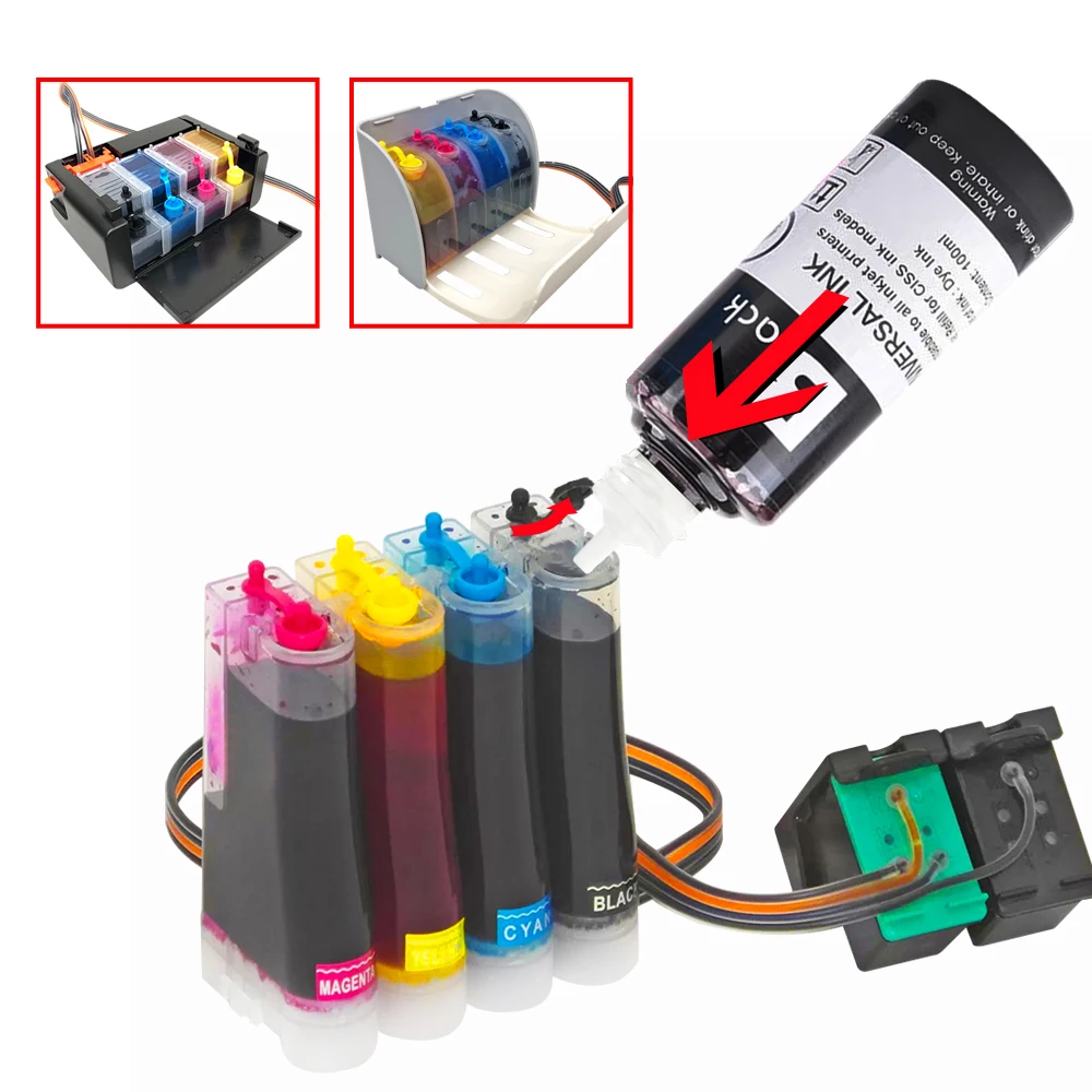 Universal Ink Cartridges Continuous ink supply system Refill Kit Compatible for HP Compatible for Canon Black Color Printer