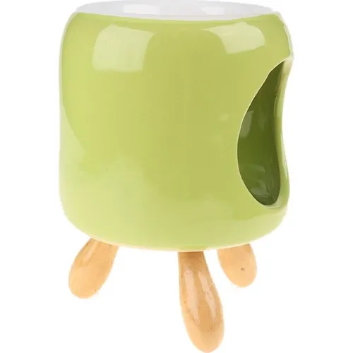 Attach Wood Pedestal Round Ceramic Censer Green