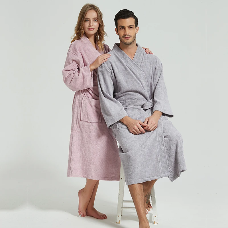 Kimono Men's Robe 100% Cotton Bathrobe Thicken Terry Fleece Robes Men's Long Robe Plus Size Sleepwear Nightgown Bridesmaid Robe