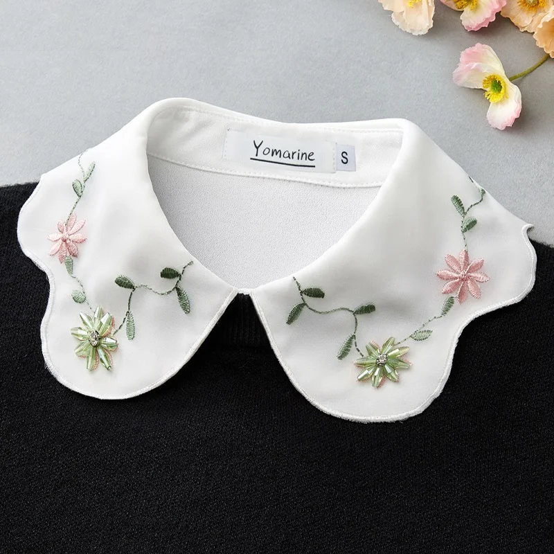 Elegant Big Lapel Fake Collar Shirt White Lace False Collar Woman Chiffon Detachable Doll Collar Women Half Shirt Faux Col