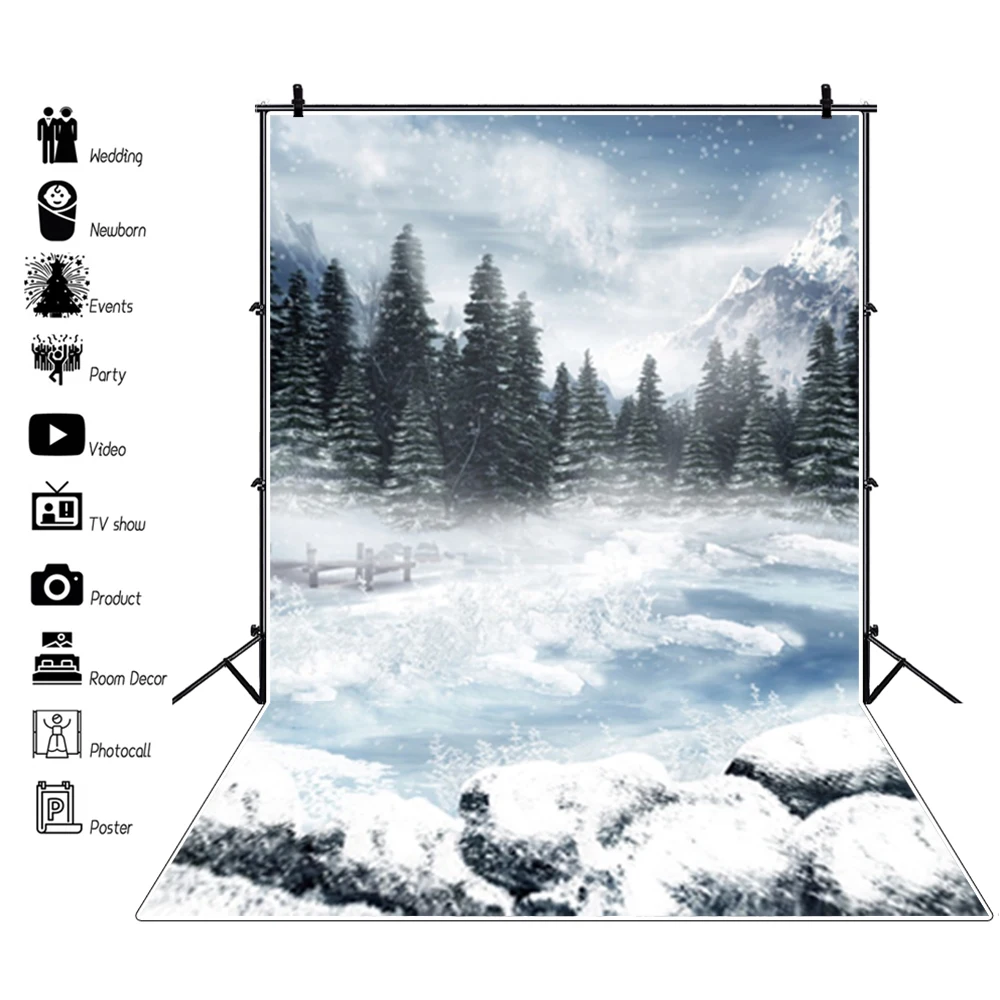 Laeacco Winter Backdrops Snowing Forest Trees Pathway Photography Backgrounds Baby Portrait Photozone Photocall For Photo Studio