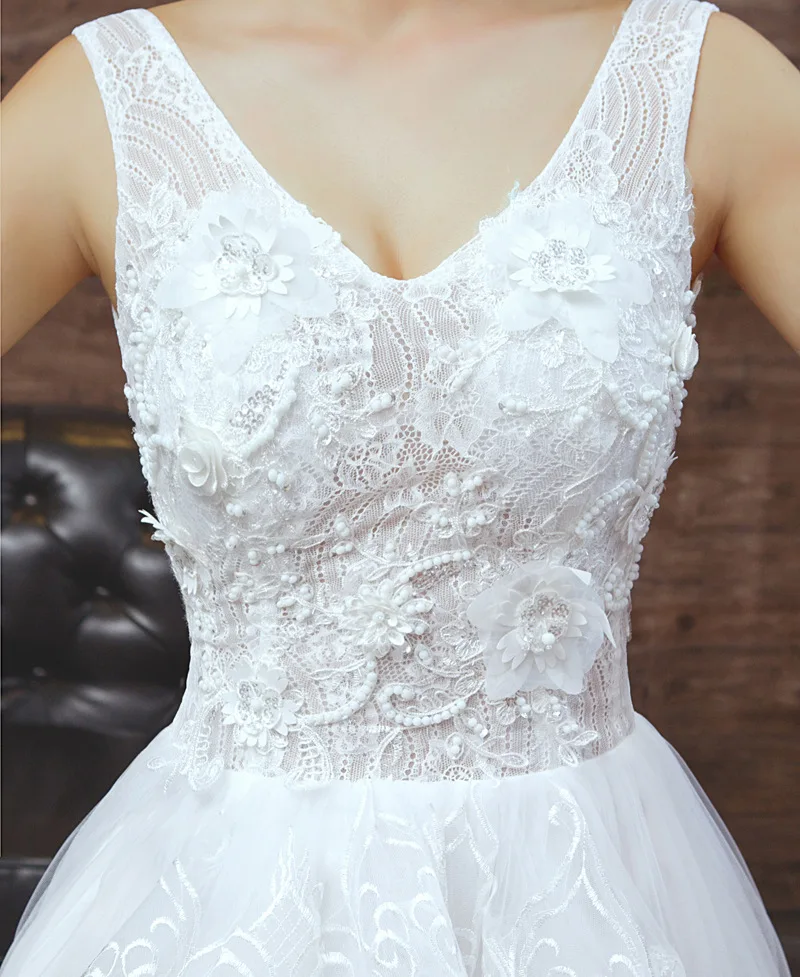 Neue Ankünfte Tank Hochzeit Kleid Sexy V Neck Vordere Kurze Zurück Lange Zug Ballkleid Prinzessin für 2020 Vestido De noiva Plus Größe