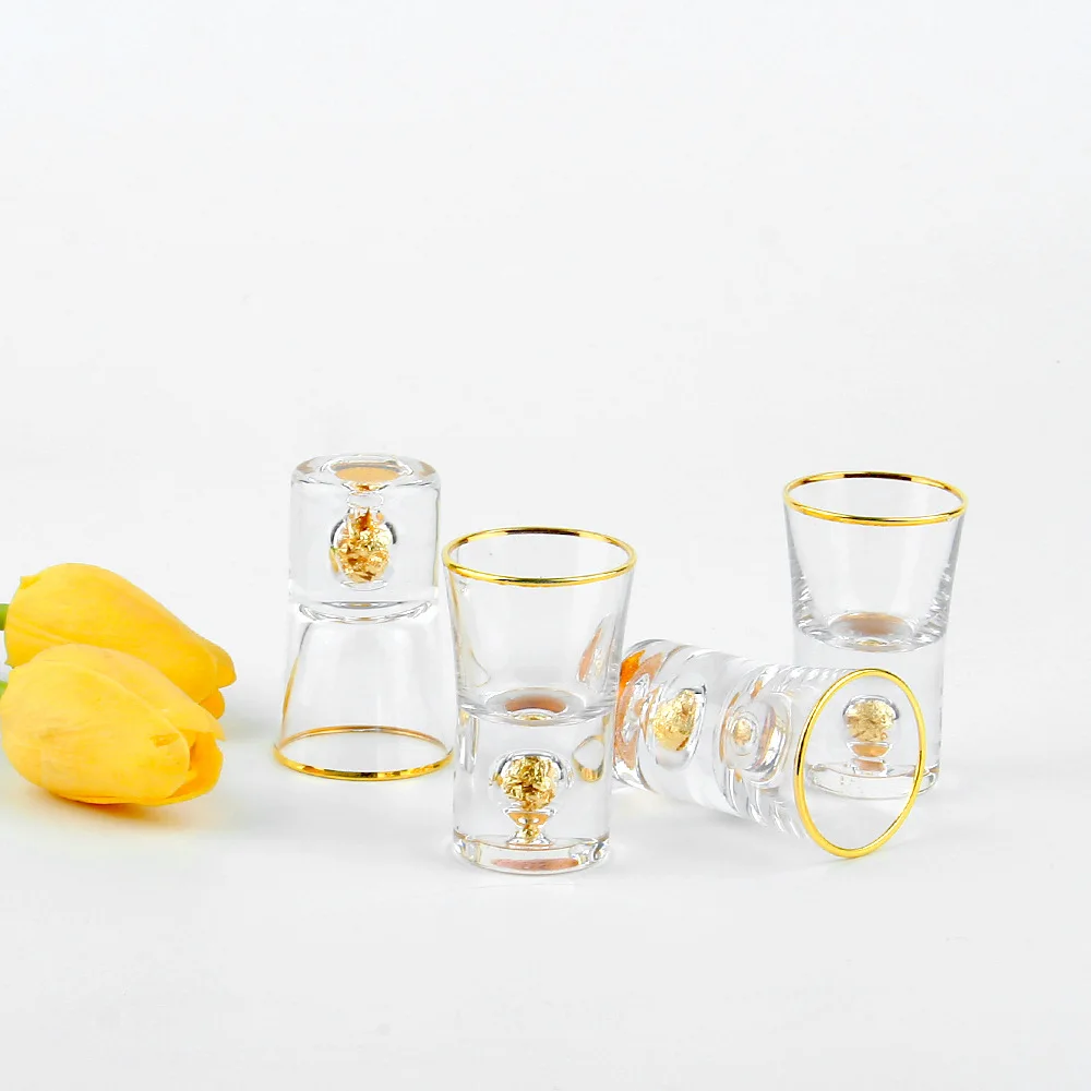 

Gold foil glass spirit cup household white wine cup one goblet high foot cup bullet glass wine cup wine set gold foil base