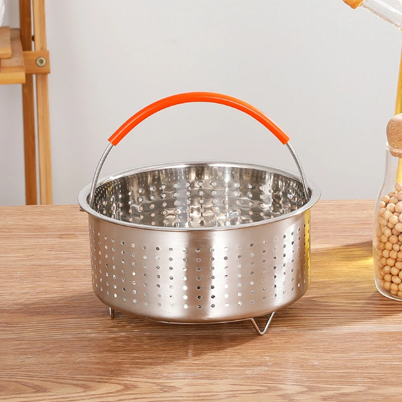 304 Stainless Steel Steamer Basket  Pot Accessories For 1.5/2/3/4/6/8L Instant Cooker With Silicone Covered Handle Without Mat