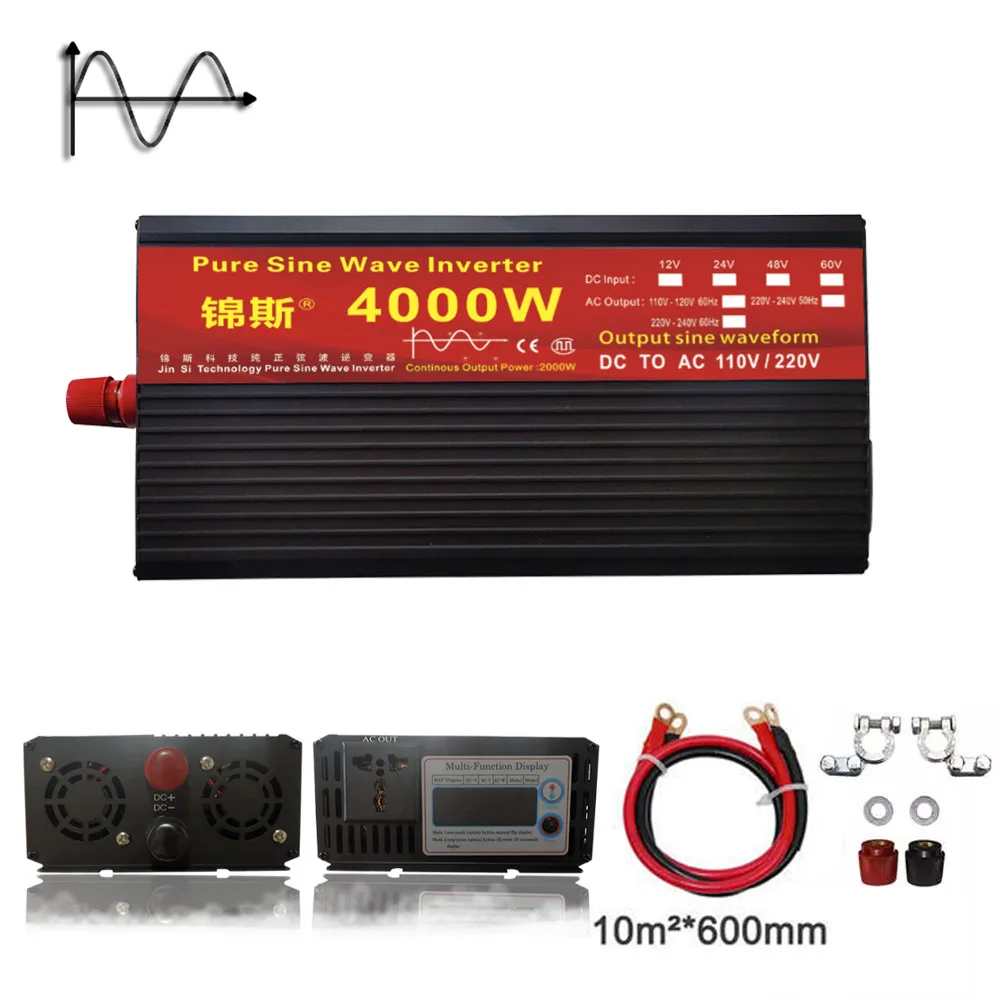 Imagem -02 - Inversor de Onda Senoidal Pura Transformador de Tensão Conversor de Energia Inversor Solar dc 12v 24v a 110v ac 220v 2000w 3000w 4000w 5000w