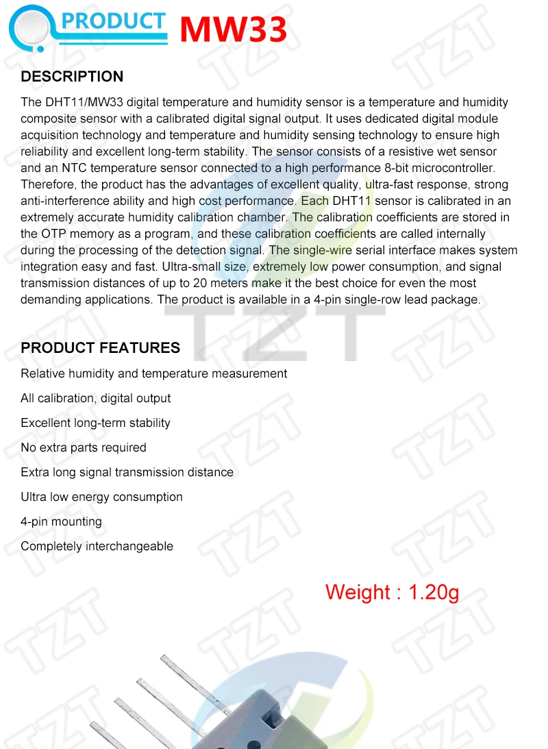 Digitale Temperatur- und Feuchtigkeitssensoren TZT DHT11 DHT22 AM2302 AM2301 AM2320 MW33 Sensor und Modul für Arduino elektronisches DIY – Detail 25
