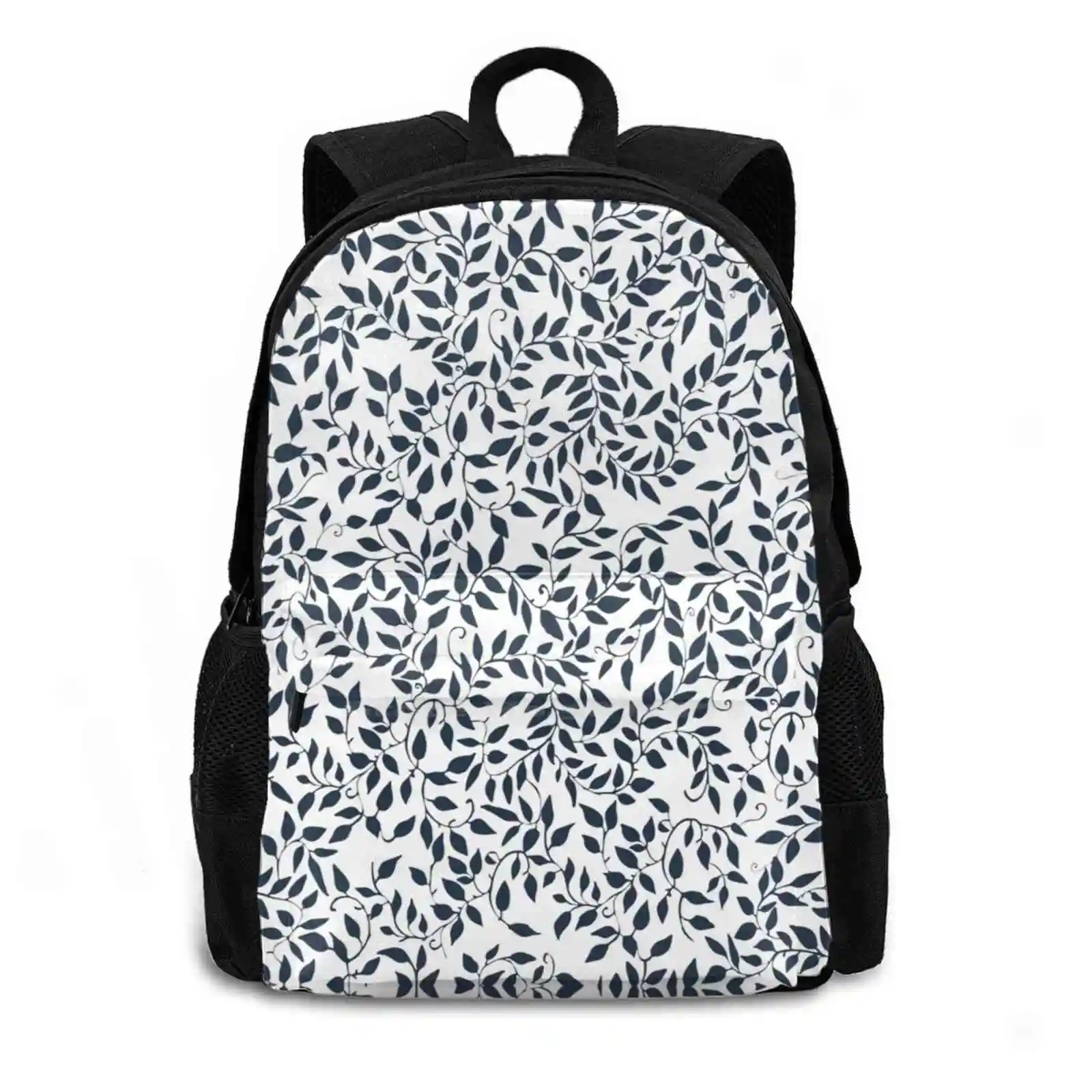 Black And White Fashion Pattern Design Travel Laptop School Backpack Bag Baroque Leaves Black And White Vine Plant Leaf Nature