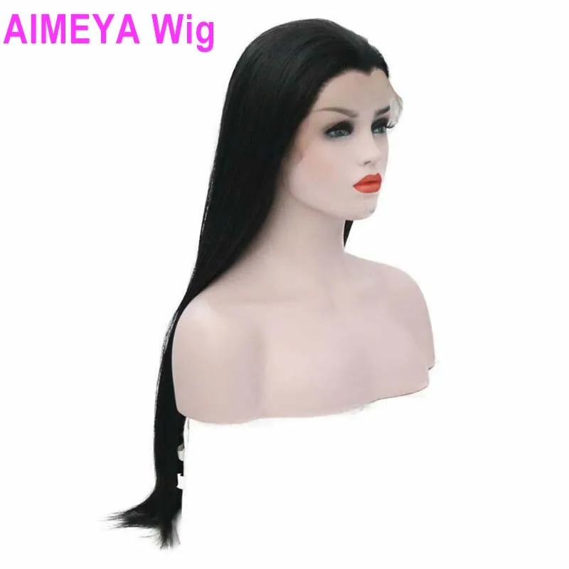 AIMEYA Free Part Black Straight Synthetic Lace Front Wig for Black Women  Heat Resistant Syntheic Hair Widows Peak Wig