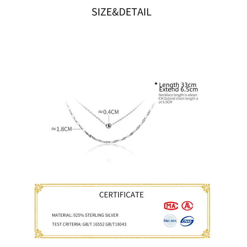La Monada Ball 925 Sterling Silver Necklaces For Women Beautiful Layered 925 Silver Chain Necklace Women Jewelry Korean Female