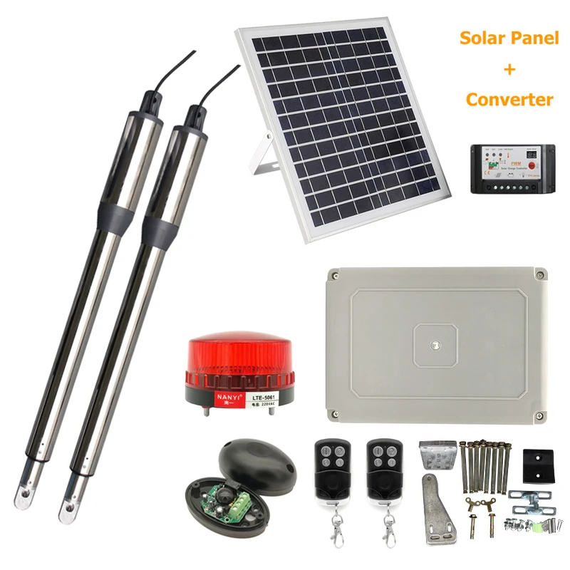 300KG Solar Energy Electric Swing Gate Opener Drive with Remote Control Solar Panel DC 24V Swing Door Motor Operator No Battery