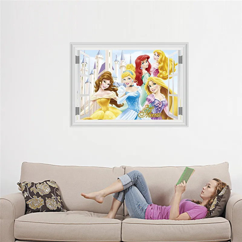3d vivid Cartoon Belle Ariel Belle Aurora Princess Wall Stickers For Kids Room Girls bedroom Home Decoration Mural Wall Decals