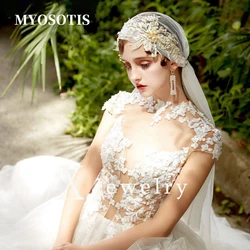 European Vintage Handmade Bridal Wedding Veils Luxury Beaded Wedding Party Prom Headwear Veils