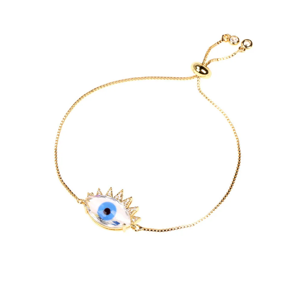 

Brass Chain Creativity Colorful Crystal Glass Bracelet Elegant Lucky Turkish Evil Eye Women Fashion Bangle Party Jewelry Present