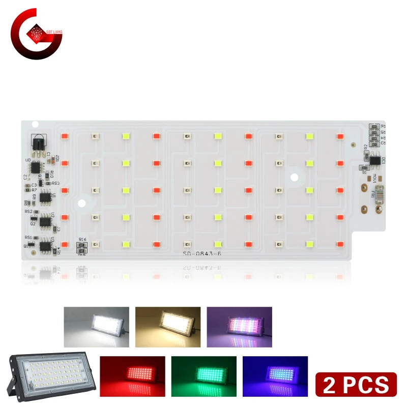 2pcs/lot 50W RGB LED Chip for Flood Light SMD 2835 Outdoor Floodlight Spotlight Lighting Beads AC 220V For LED Street Lamp