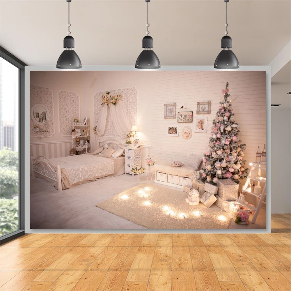 غرفة التصوير الفوتوغرافي الداخلية ، المشهد المضيء ، شجرة عيد ميلاد الطفل ، صورة خلفية التصوير الفوتوغرافي ، لاستوديو الصور